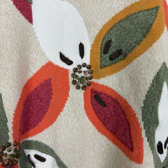 Vtg Alfred Dunner V-Neck Knit Sweater Medium Bold Floral Beaded Embellishments - Picture 6 of 9